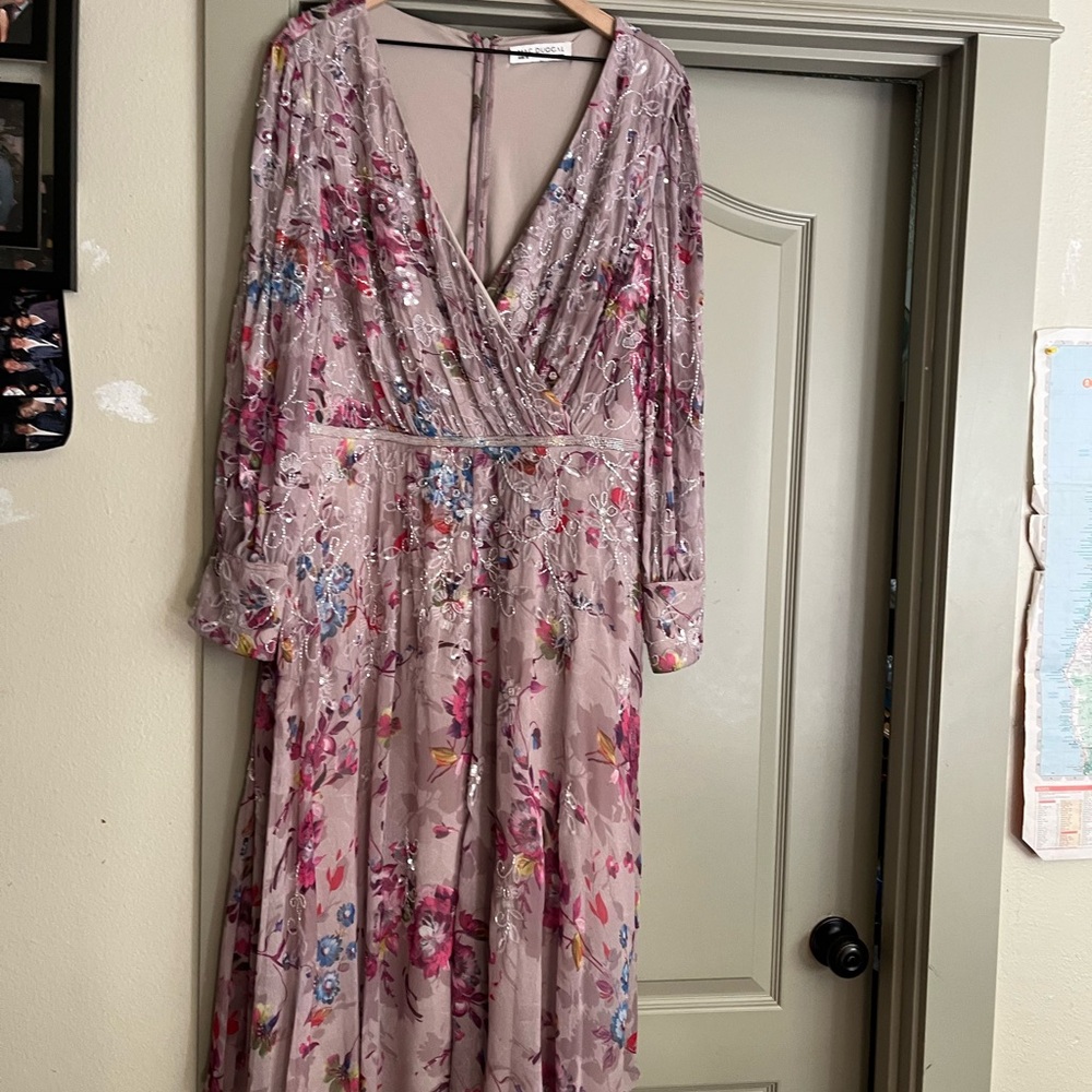 Mac Duggal Pink and Purple Long Sleeve Wrap Sundress